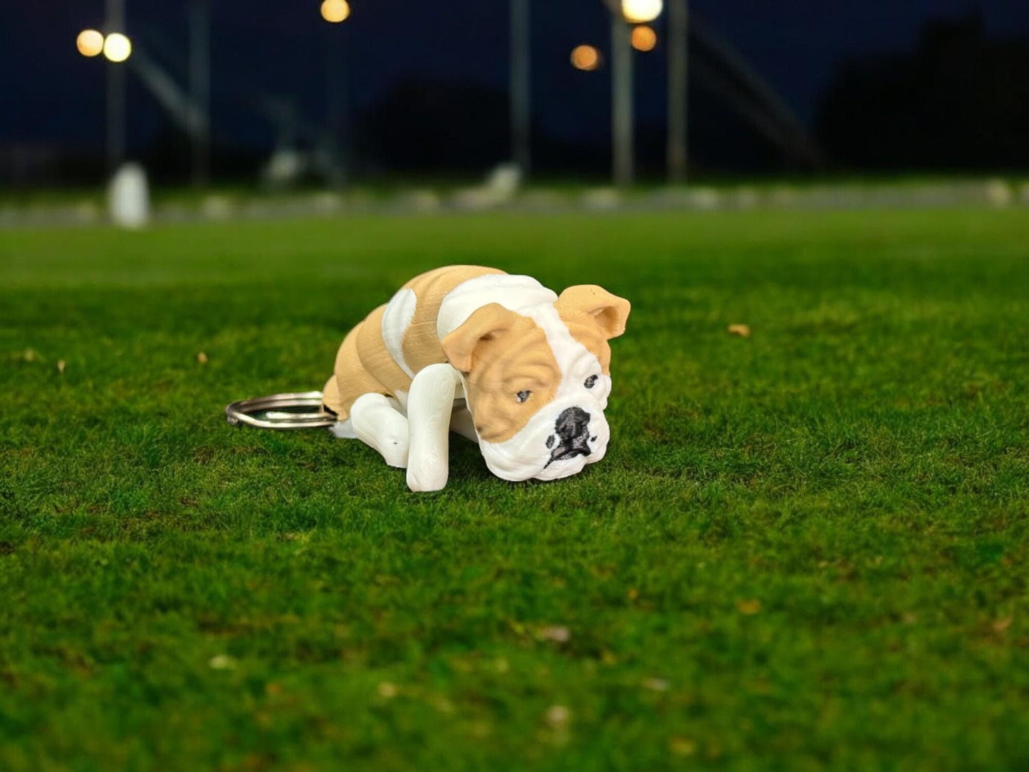 English Bulldog Flexi Fidget Keychain, Backpack Charm